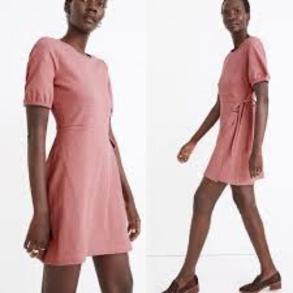 Madewell Crosshatch Puff Sleeve Faux Wrap Mini Dress dusty rose Pink Size XXL